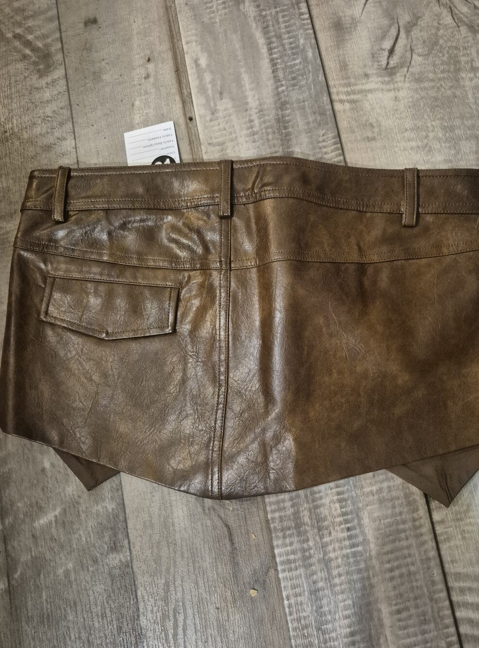 OW Collection Micro Mini Faux Leather Cognac Western Asymetrical Flap Pocket NWT
